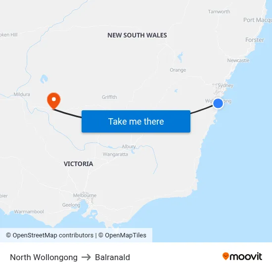 North Wollongong to Balranald map