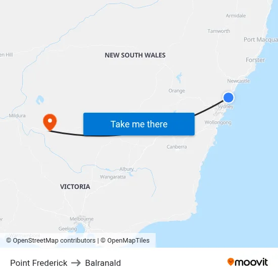 Point Frederick to Balranald map