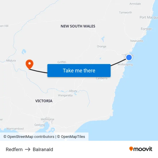 Redfern to Balranald map
