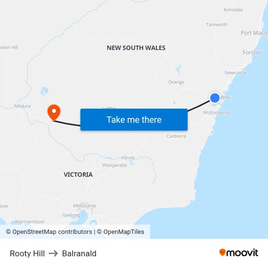 Rooty Hill to Balranald map