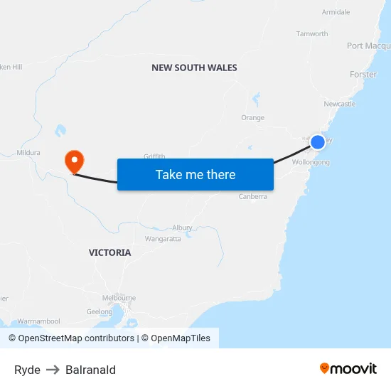 Ryde to Balranald map