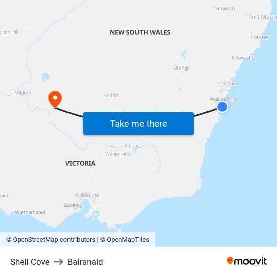 Shell Cove to Balranald map