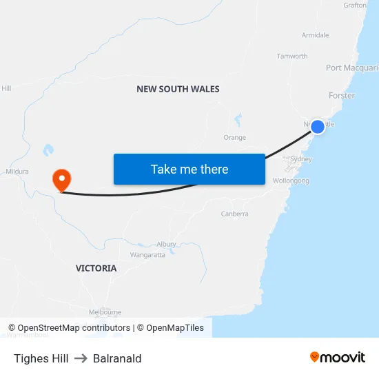 Tighes Hill to Balranald map