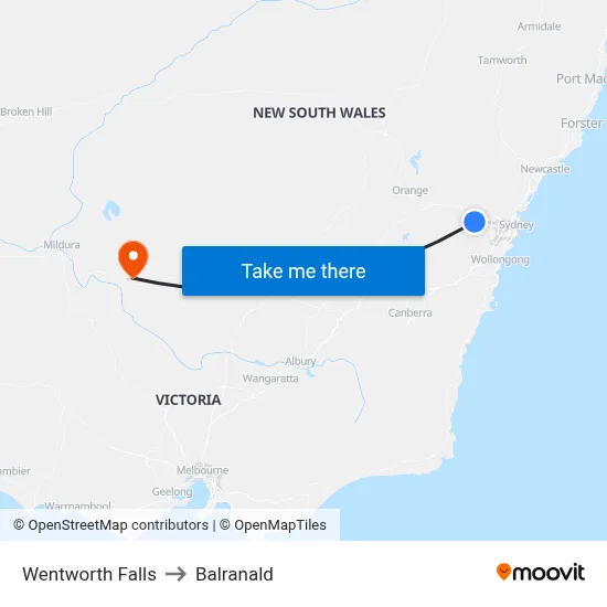 Wentworth Falls to Balranald map