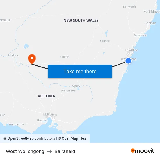 West Wollongong to Balranald map