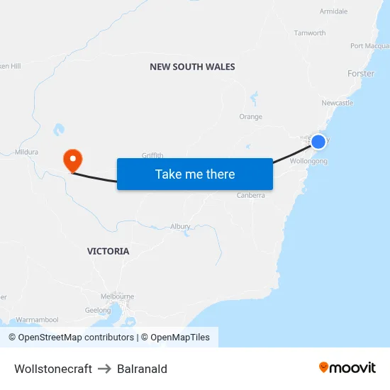 Wollstonecraft to Balranald map