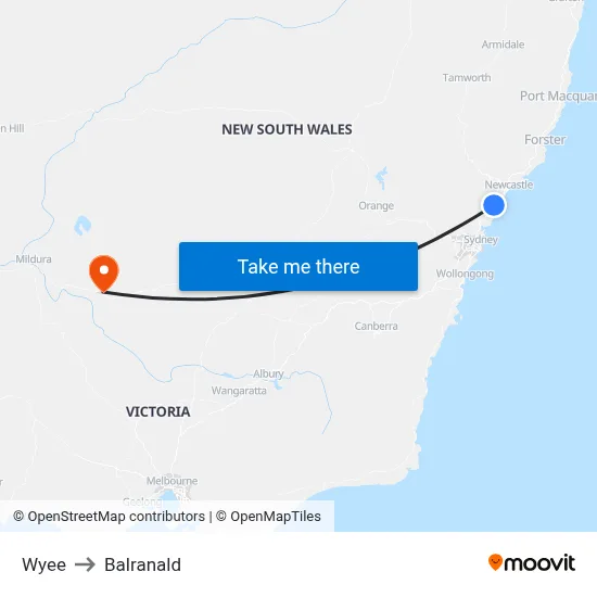 Wyee to Balranald map