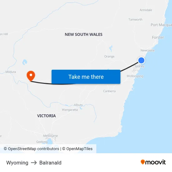 Wyoming to Balranald map