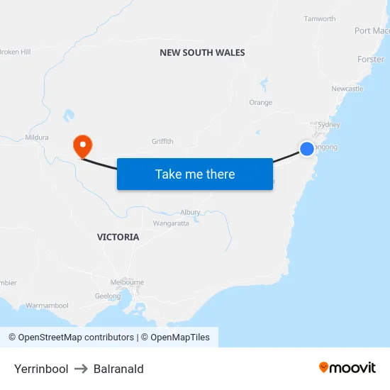 Yerrinbool to Balranald map