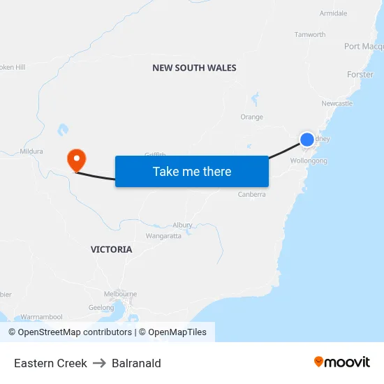 Eastern Creek to Balranald map
