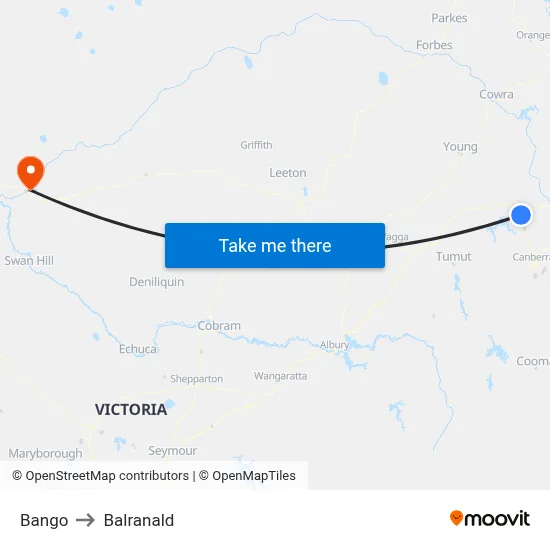 Bango to Balranald map