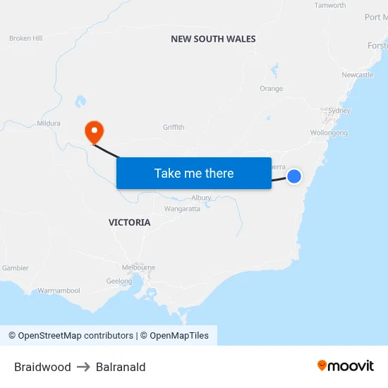 Braidwood to Balranald map