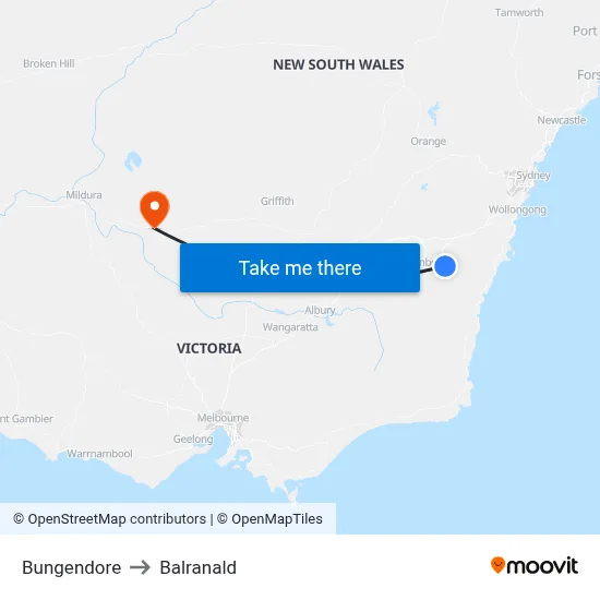 Bungendore to Balranald map