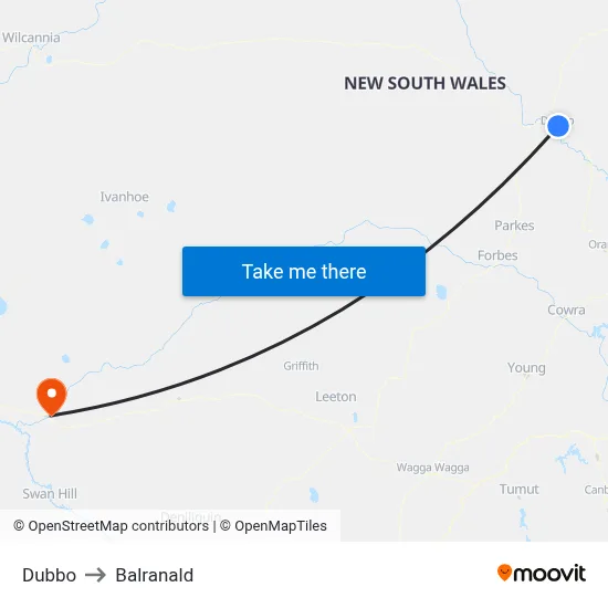 Dubbo to Balranald map