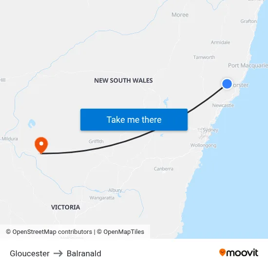 Gloucester to Balranald map