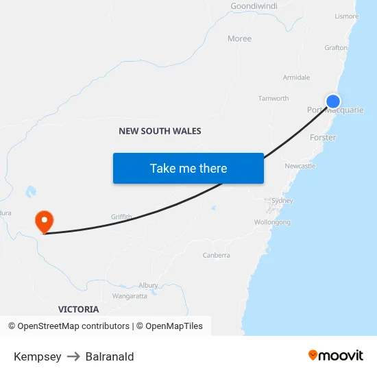Kempsey to Balranald map