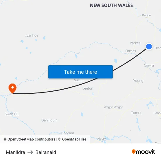 Manildra to Balranald map