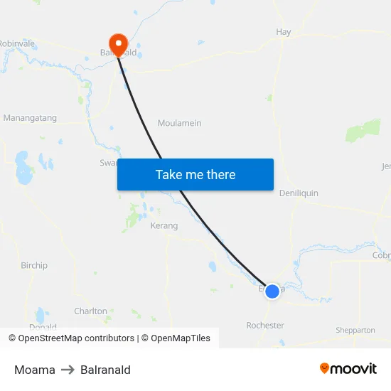 Moama to Balranald map