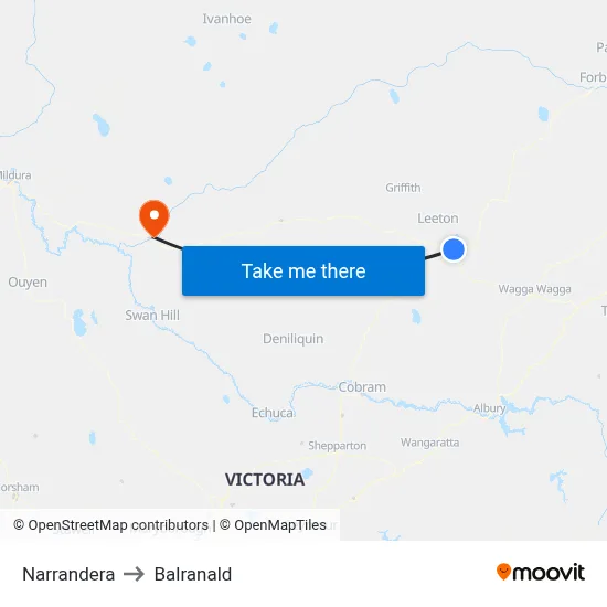 Narrandera to Balranald map
