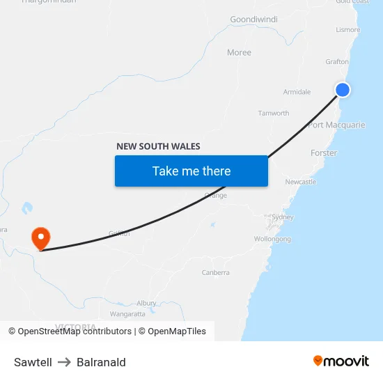 Sawtell to Balranald map