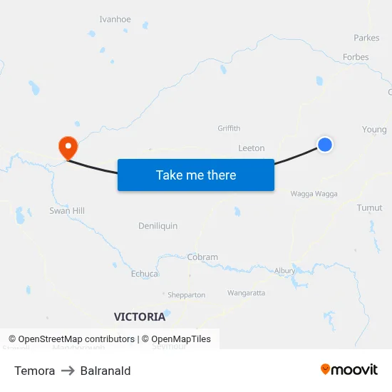 Temora to Balranald map