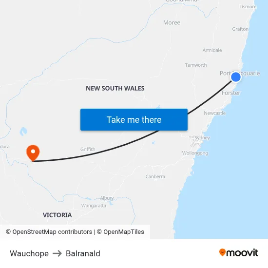 Wauchope to Balranald map