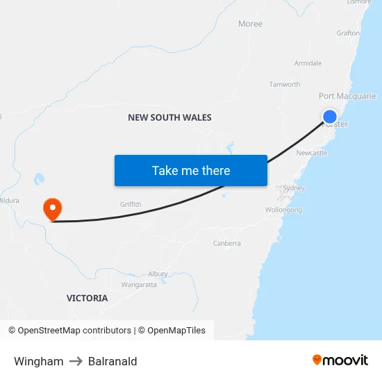Wingham to Balranald map