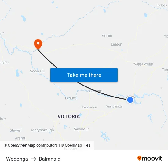 Wodonga to Balranald map