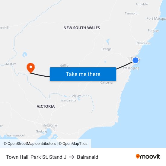 Town Hall Station, Park St, Stand J to Balranald map