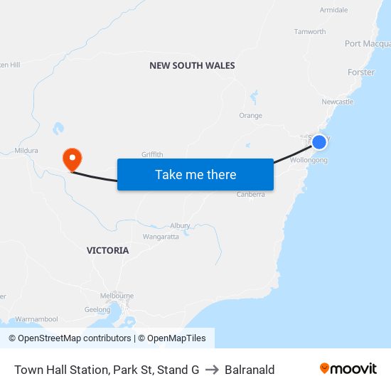 Town Hall Station, Park St, Stand G to Balranald map