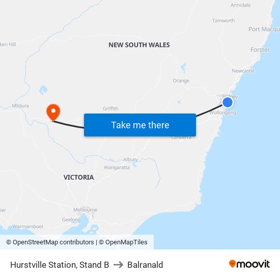 Hurstville Station, Stand B to Balranald map