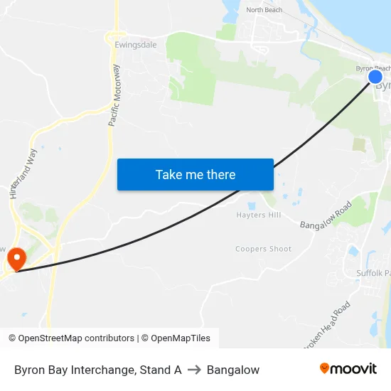 Byron Bay Interchange, Stand A to Bangalow map