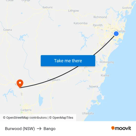 Burwood (NSW) to Bango map
