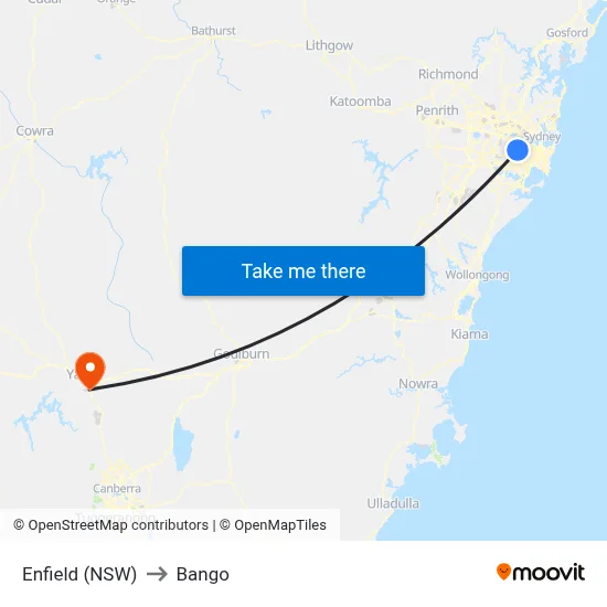 Enfield (NSW) to Bango map