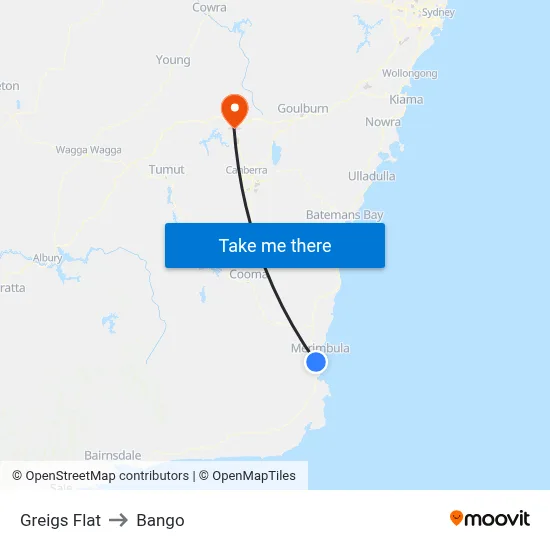 Greigs Flat to Bango map