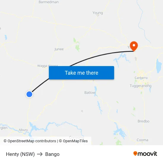 Henty (NSW) to Bango map