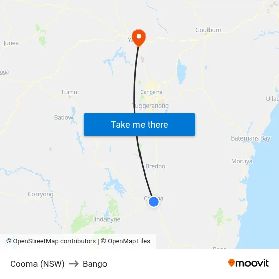 Cooma (NSW) to Bango map