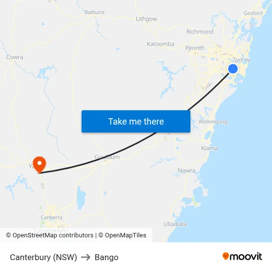 Canterbury (NSW) to Bango map