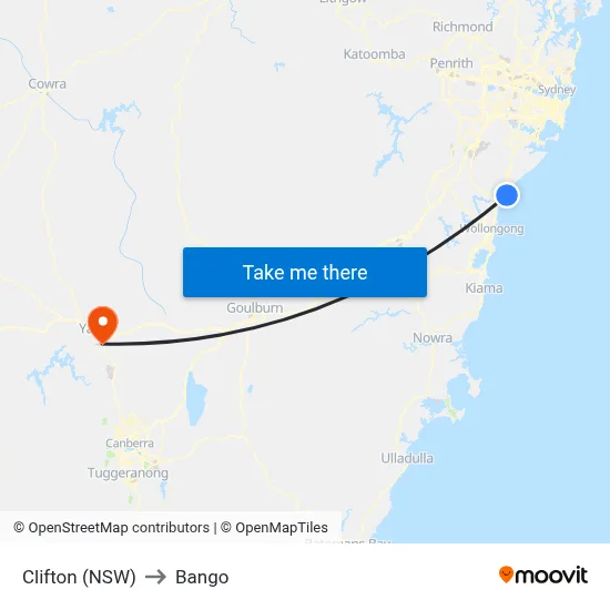 Clifton (NSW) to Bango map