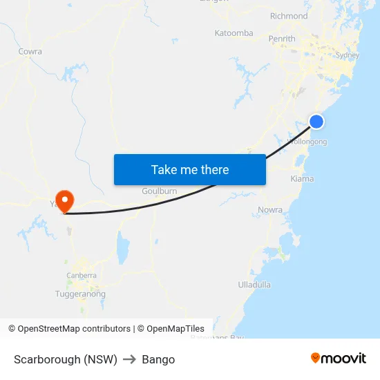 Scarborough (NSW) to Bango map