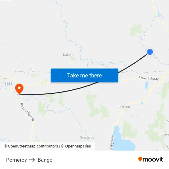 Pomeroy to Bango map