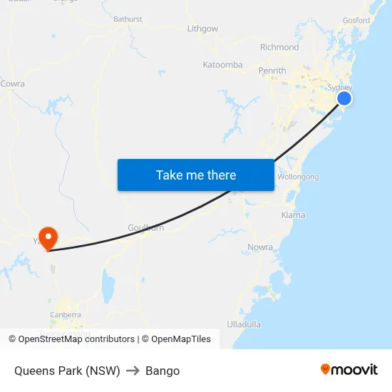 Queens Park (NSW) to Bango map
