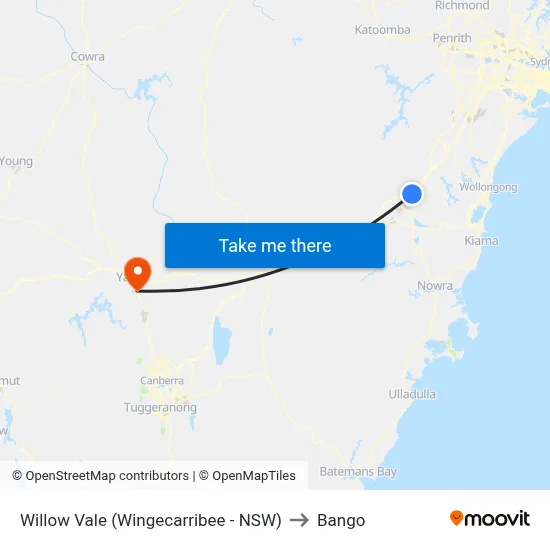 Willow Vale (Wingecarribee - NSW) to Bango map