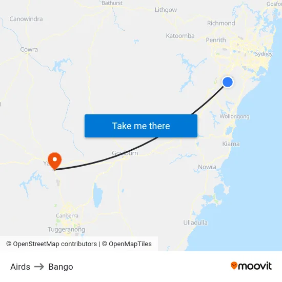 Airds to Bango map