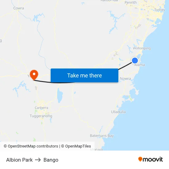 Albion Park to Bango map