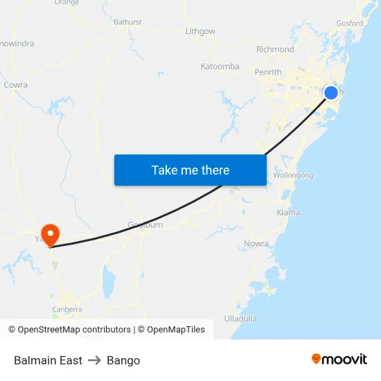 Balmain East to Bango map