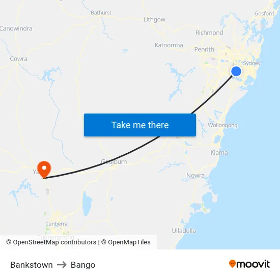 Bankstown to Bango map