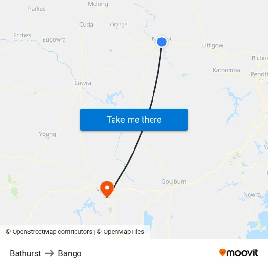 Bathurst to Bango map