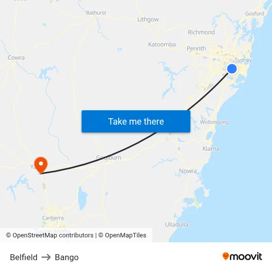 Belfield to Bango map