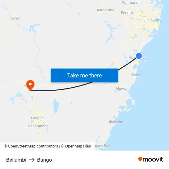 Bellambi to Bango map